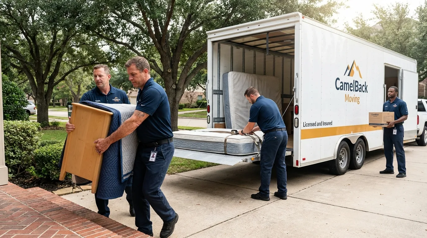 Crew loading residential truck for cross-state move from Newton, AL